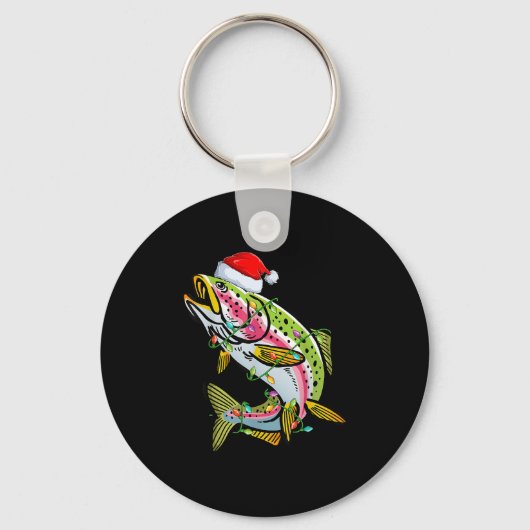 Xmas Lights Santa Hat Rainbow Trout Fish Christmas Sleutelhanger (Voorkant)