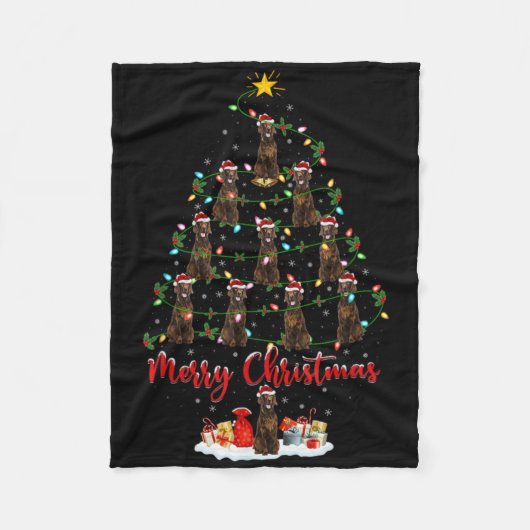 Xmas Lights Santa Irish Setter Dog Christmas Tree Fleece Deken (Voorkant)