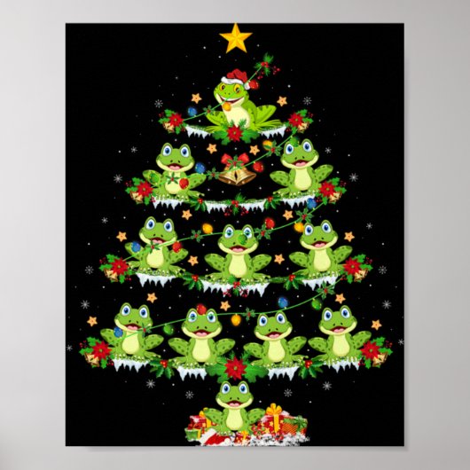 Xmas Lights Santa Tree Frog Christmas Tree Premium Poster (Voorkant)
