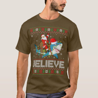 Xmas Lights Shark Beleef lelijke hondenhaai T-shirt