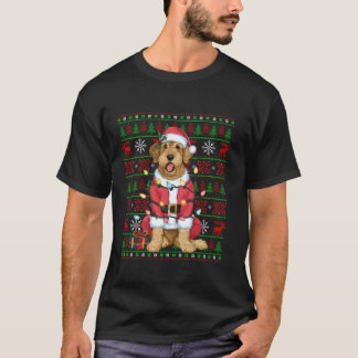 Xmas Lights Ugly Santa Airedale Terriër Hond Chris T-shirt