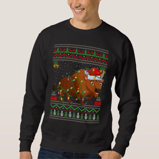 Xmas Lights Ugly Sweater Style Santa Bison Christm (Voorkant)