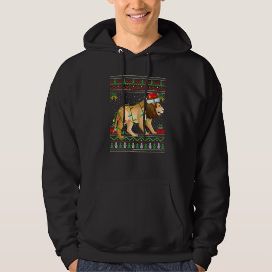 Xmas Lights Ugly Sweater Style Santa Mountain Lion (Voorkant)