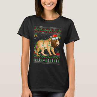 Xmas Lights Ugly Sweater Style Santa Mountain Lion T-shirt