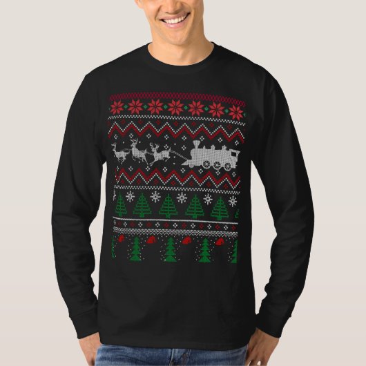 Xmas Locomotive Model Train Ugly KerstSweater T-shirt (Voorkant)