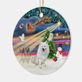 Xmas Magic - Amerikaanse Eskimo hond Keramisch Ornament (Links)