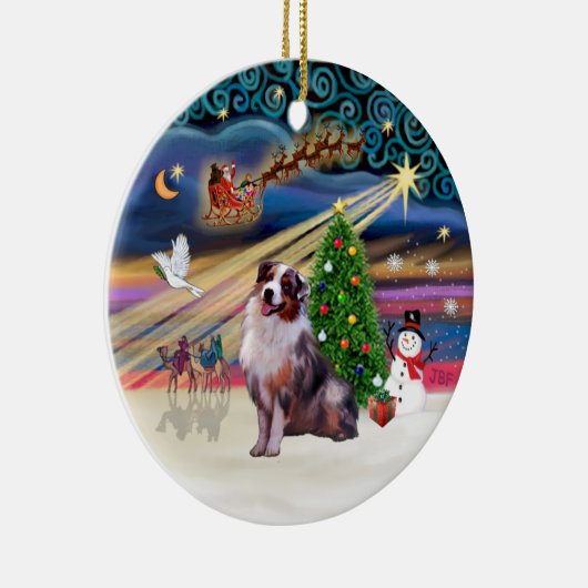 Xmas Magic - Aussie Shepherd 1 (merle) Keramisch Ornament (Rechts)