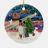 Xmas Magic - Aussie Shepherd (Merle) Keramisch Ornament (Achterkant)