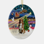Xmas Magic - Aussie Shepherd (rood-wit 4) Keramisch Ornament (Rechts)
