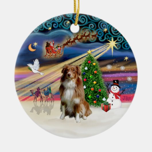 Xmas Magic - Aussie Shepherd (rood-wit 4) Keramisch Ornament (Voorkant)