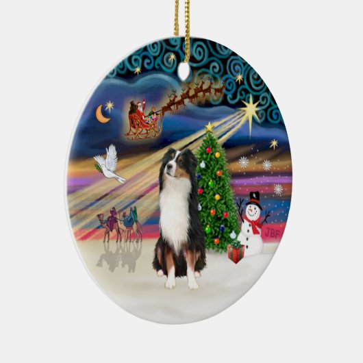 Xmas Magic - Aussie Shepherd (tri) Keramisch Ornament (Rechts)