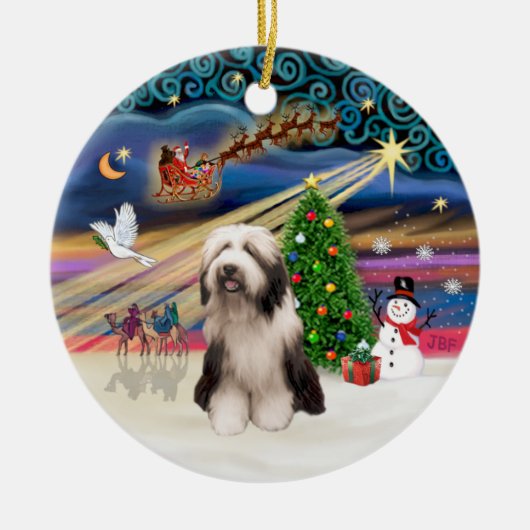 Xmas Magic - Bearded Collie (P) Keramisch Ornament (Voorkant)