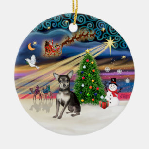 Xmas Magic - Blauw en crème Chihuahua Keramisch Ornament