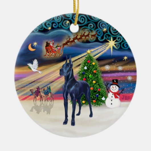 Xmas Magic - Blauw Grote Deen Keramisch Ornament (Voorkant)