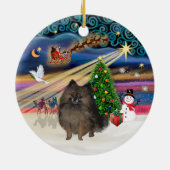 Xmas Magic - Brindle Pomeranian Keramisch Ornament (Achterkant)