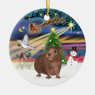 Xmas Magic - Bruin Guinee Pig Keramisch Ornament