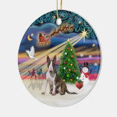 Xmas Magic - Bull Terrier (gestroomd-wit0 Keramisch Ornament (Links)