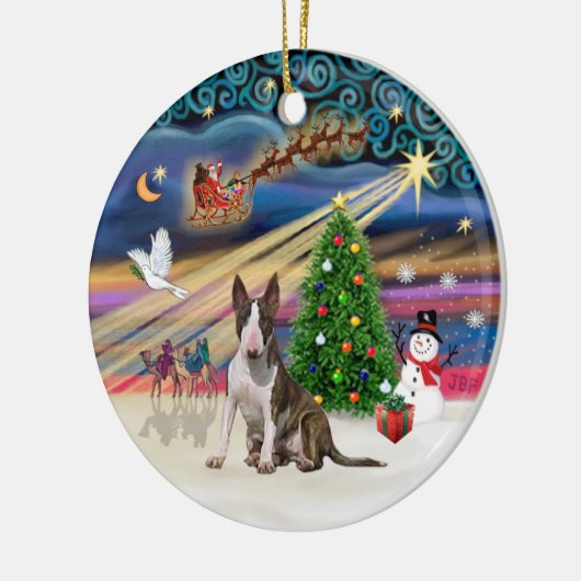 Xmas Magic - Bull Terrier (gestroomd-wit0 Keramisch Ornament (Links)