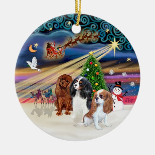 Xmas Magic - Cavaliers (drie) Keramisch Ornament (Voorkant)