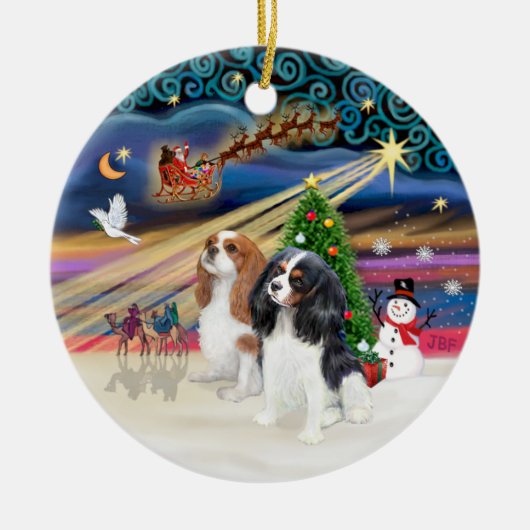 Xmas Magic - Cavaliers (twee-Blen-Tri) Keramisch Ornament (Voorkant)
