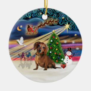 Xmas Magic - Dachshund (bruin 2) Keramisch Ornament