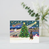 Xmas Magic-Doberman Blk-Natural Feestdagenkaart (Staand voorkant)