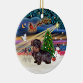 Xmas Magic - Draadhaar teckel Keramisch Ornament (Rechts)