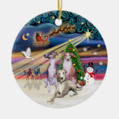 Xmas Magic - Drie Whippets Keramisch Ornament (Voorkant)