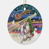 Xmas Magic - Drie Whippets Keramisch Ornament (Links)