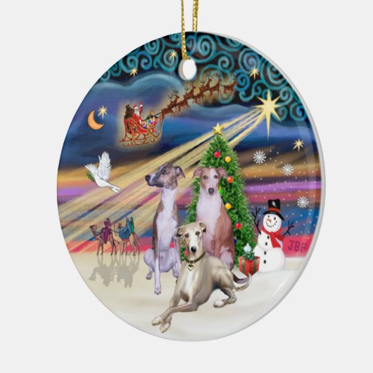 Xmas Magic - Drie Whippets Keramisch Ornament (Links)