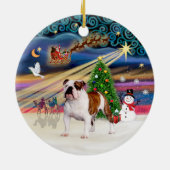 Xmas Magic - Engelse Bulldog (bruin-wit 5) Keramisch Ornament (Achterkant)
