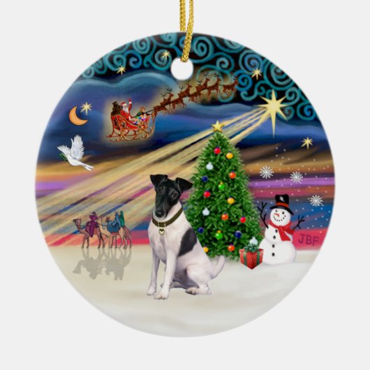 Xmas Magic - Fox Terrier (BW-Smooth) Keramisch Ornament (Voorkant)