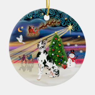 Xmas Magic - Harlequin Great Dane Keramisch Ornament