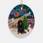 Xmas Magic - langharige teckel (zwart-bruin) Keramisch Ornament (Rechts)