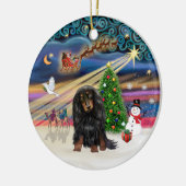 Xmas Magic - langharige teckel (zwart-bruin) Keramisch Ornament (Links)