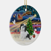 Xmas Magic - Lhasa Apso (zwart-wit) Keramisch Ornament (Rechts)