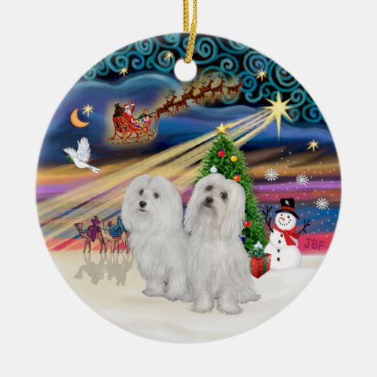 Xmas Magic - Maltees (TWEE) Keramisch Ornament (Voorkant)