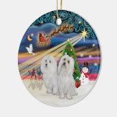 Xmas Magic - Maltees (TWEE) Keramisch Ornament (Links)