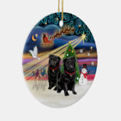 Xmas Magic - Mopshonden (TWEE zwarte) Keramisch Ornament (Rechts)