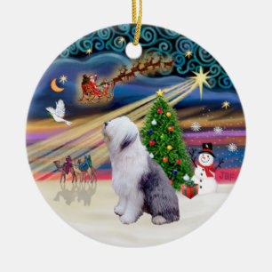 Xmas Magic - Oude Engelse Sheepdog 1 Keramisch Ornament