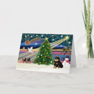 Xmas Magic - Pommeren Black-Tan Feestdagen Kaart