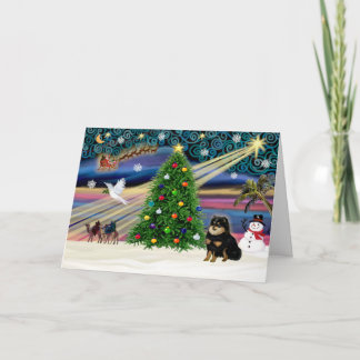 Xmas Magic - Pommeren Black-Tan Feestdagen Kaart