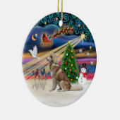 Xmas Magic - Rode Siberische Husky Keramisch Ornament (Rechts)
