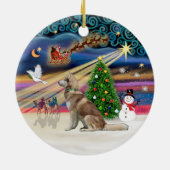 Xmas Magic - Rode Siberische Husky Keramisch Ornament (Achterkant)
