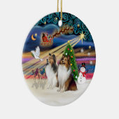 Xmas Magic - Shelties (TWEE sabelwit) Keramisch Ornament (Rechts)