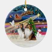 Xmas Magic - Shelties (TWEE sabelwit) Keramisch Ornament (Achterkant)