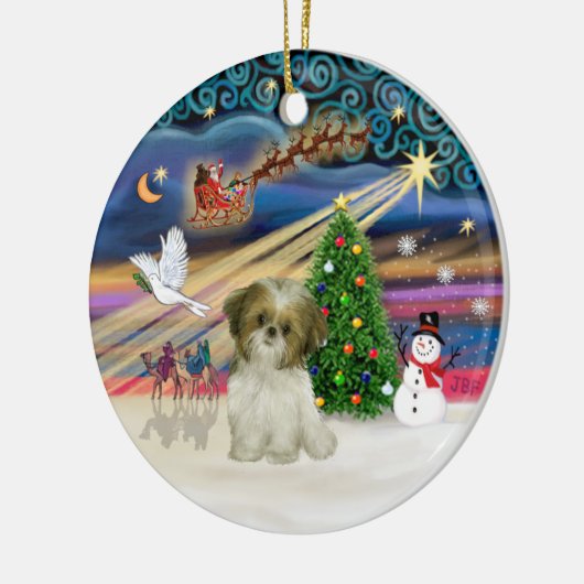 Xmas Magic - Shih Tzu Puppy (bruin-wit) Keramisch Ornament (Links)
