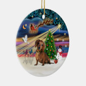 Xmas Magic - Teckel (bruin 2) Keramisch Ornament (Rechts)