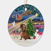 Xmas Magic - Teckel (bruin 2) Keramisch Ornament (Links)