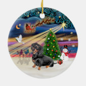Xmas Magic - Teckel (zwart-bruin 4) Keramisch Ornament (Achterkant)